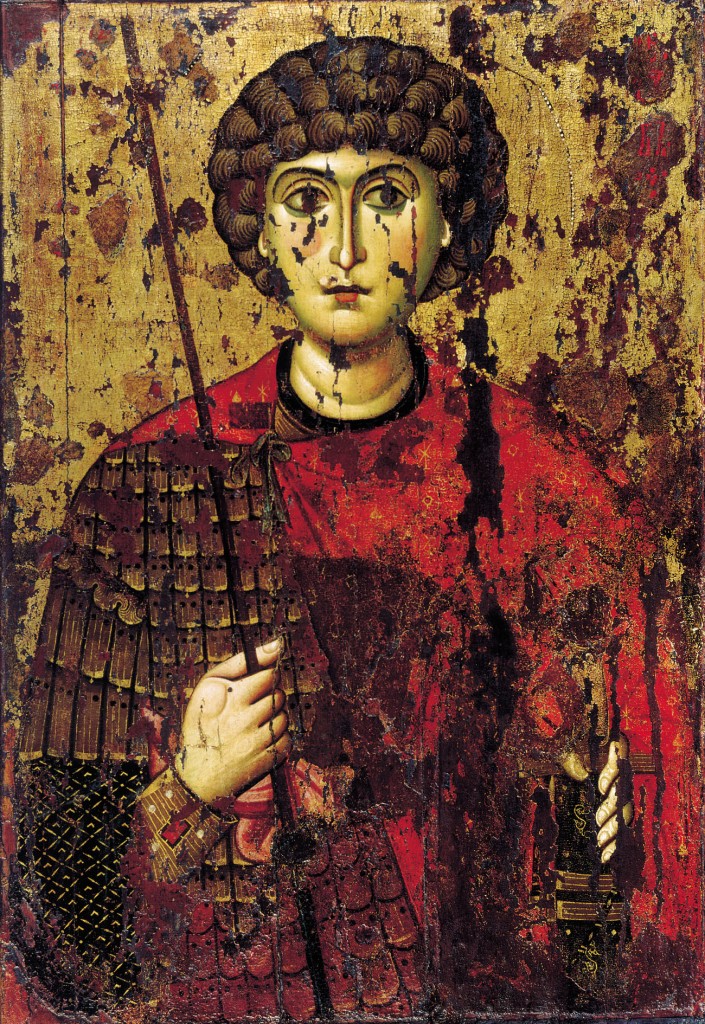 Св. Георгий. XI в., происходит из Софиевского собора в Новгороде, сейчас в Успенском соборе московского Кремля. 